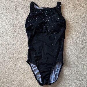 Stylish Black Women's One-Piece Black Swimsuit With White Dots